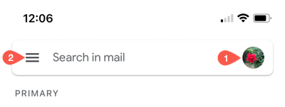 Иконки профиля и меню в мобильном Gmail