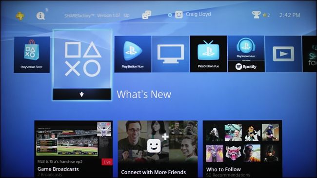 Главное меню PS4