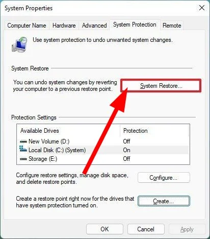 Выбор диска C в окне восстановления системы