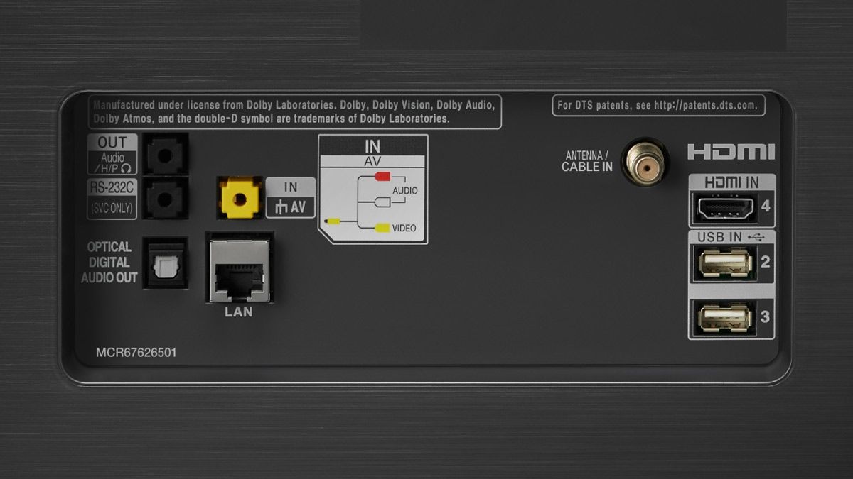Задняя панель с оптическим аудиовыходом телевизора LG