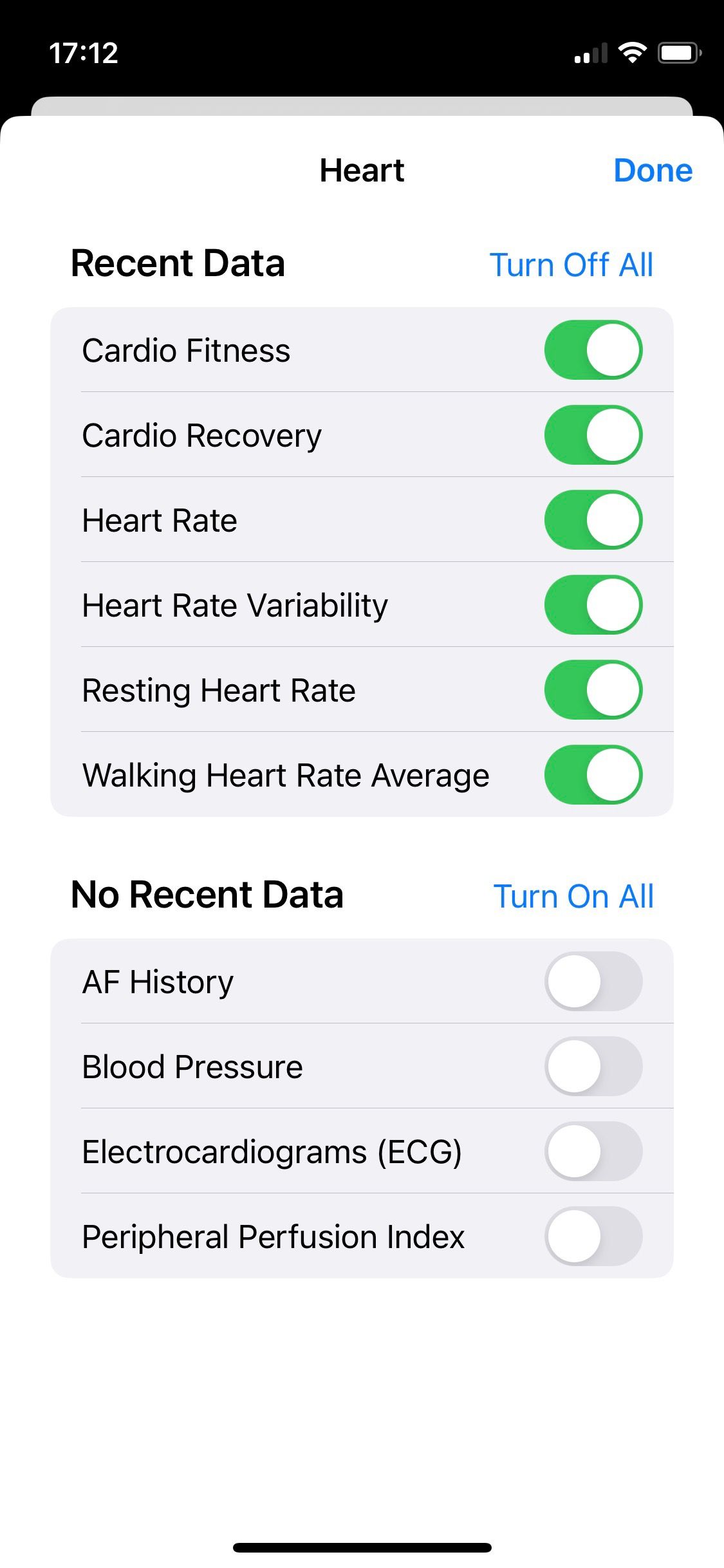 Скриншот переключения данных в Apple Health