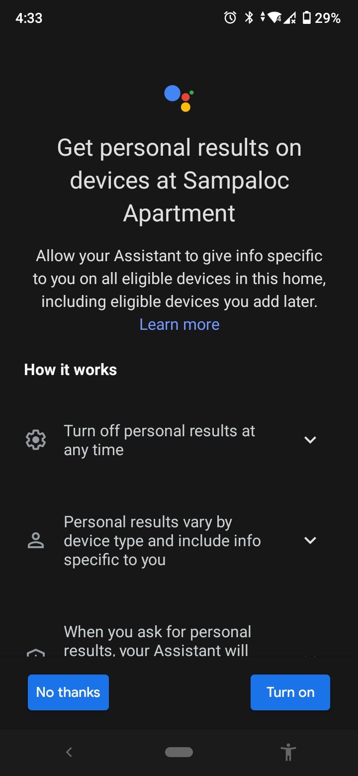 Включение персональных результатов в Google Home