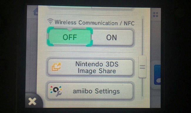 Меню настроек беспроводной связи Nintendo 3DS