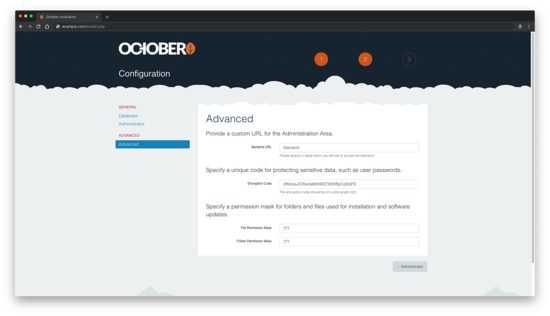 Дополнительные настройки установщика October CMS