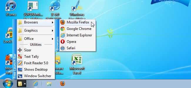 Группировка ярлыков в Quick Launch для Windows 7