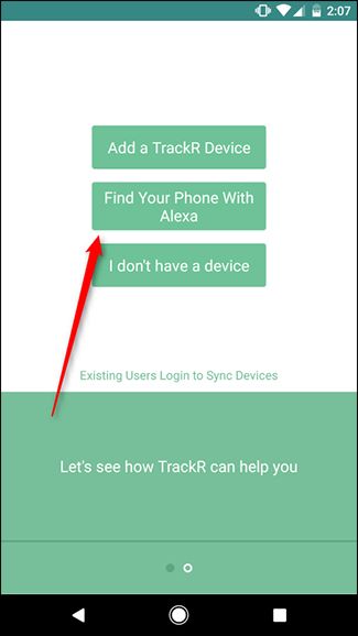 TrackR: экран 'Find Your Phone With Alexa' в приложении