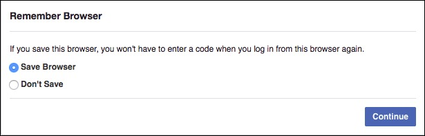 Сообщение о сохранении браузера для упрощённого входа