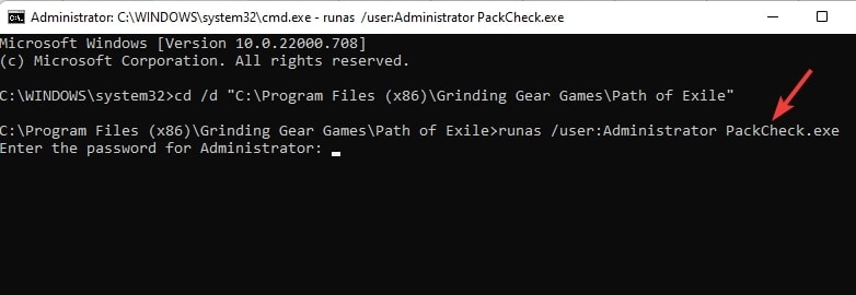 Execução do PackCheck.exe para verificação