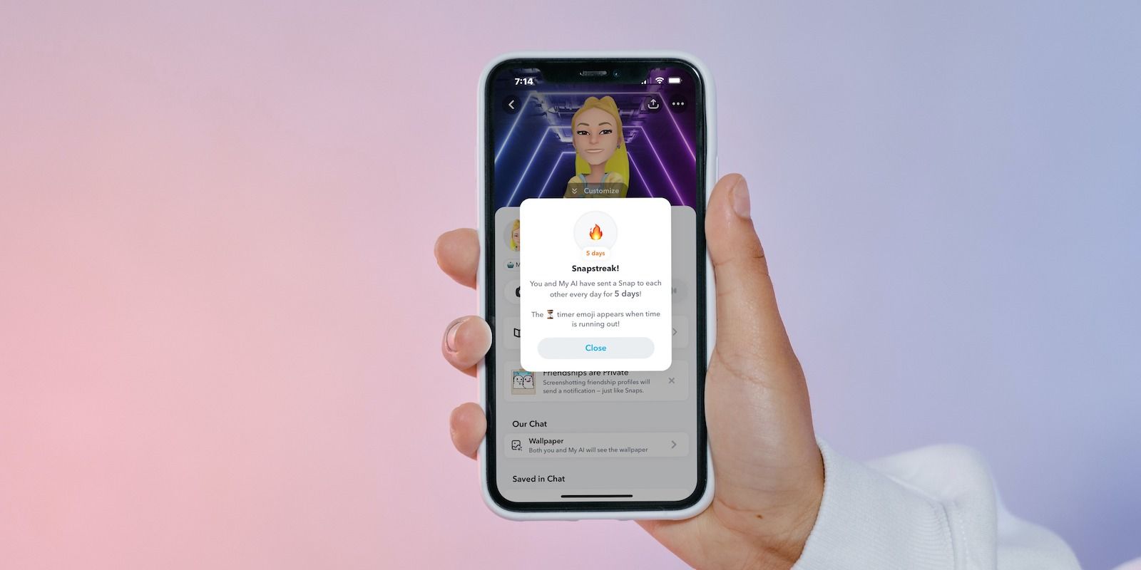 Иконка огня и пример Streak на 5 дней