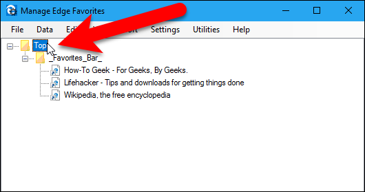 Выбор папки избранного для экспорта в Edge Manage