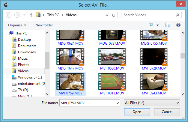 Выберите видеофайл в проводнике