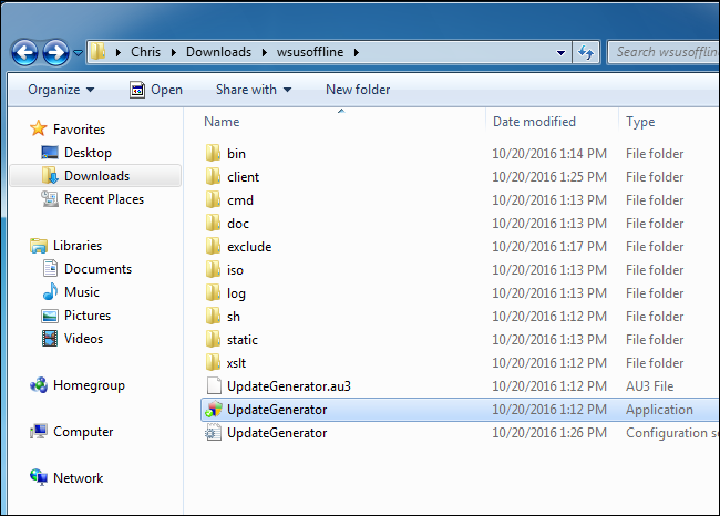 Распакуйте WSUS Offline и запустите UpdateGenerator.exe.