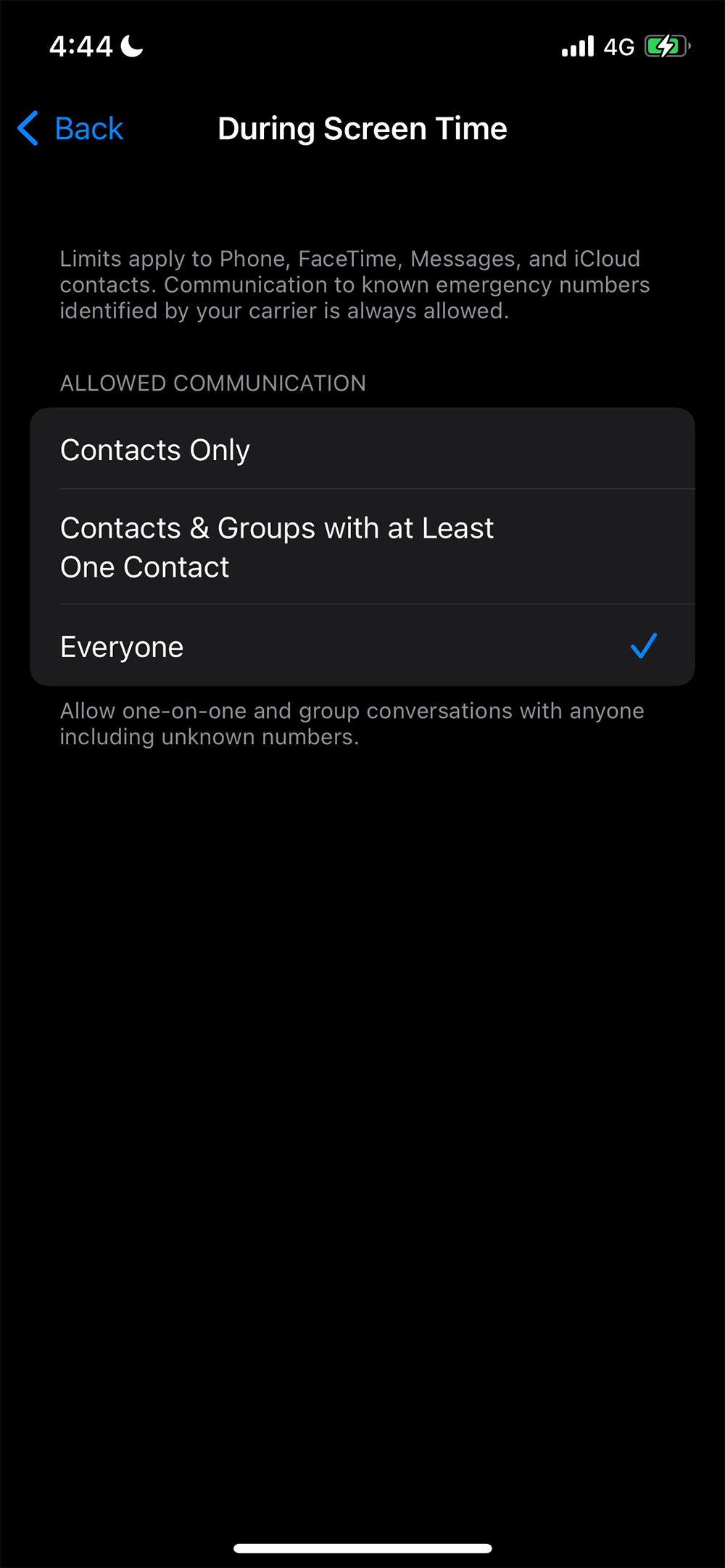 Ограничения связи в Экранном времени