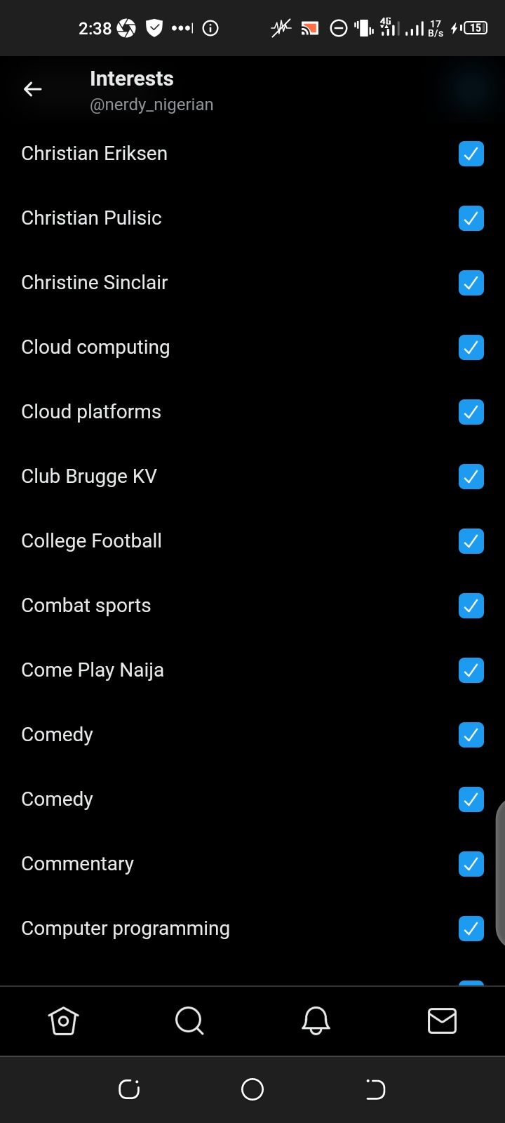 Просмотр интересов, назначенных Twitter