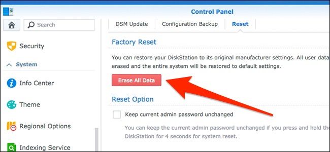 Кнопка стирания всех данных