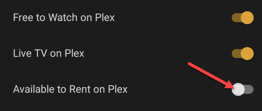 Фильтры поиска Plex с опцией аренды.