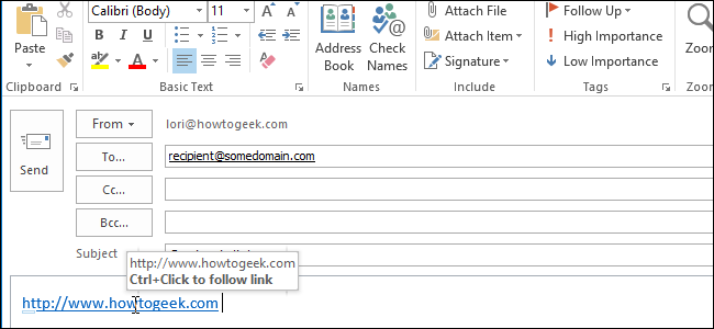 Открывать ссылки в Outlook 2013 одним щелчком