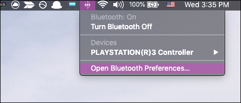 Включение Bluetooth в строке меню Mac