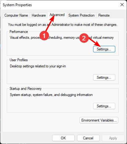 Параметры быстродействия Windows 11