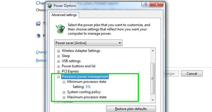 Параметры управления питанием процессора
