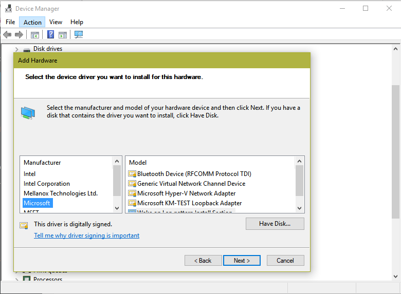 Выбор адаптера Microsoft Teredo