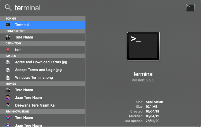 Открыть Terminal на Mac
