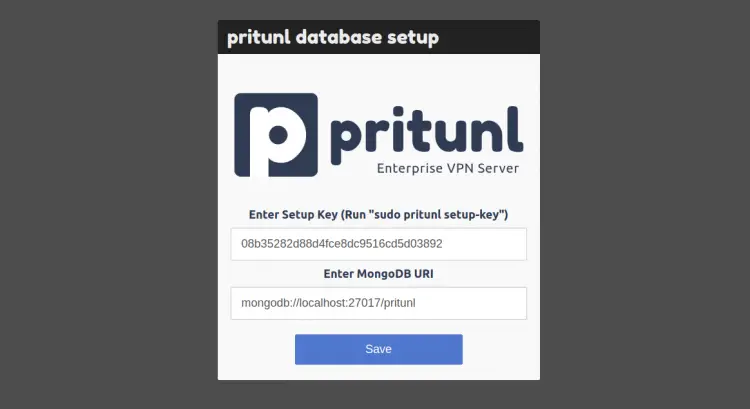 Экран установщика Pritunl
