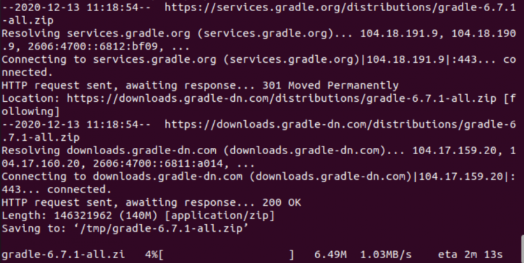 Скачивание архива Gradle и просмотр загрузок в браузере