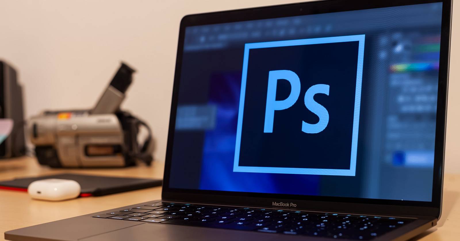 Photoshop open on laptop screen