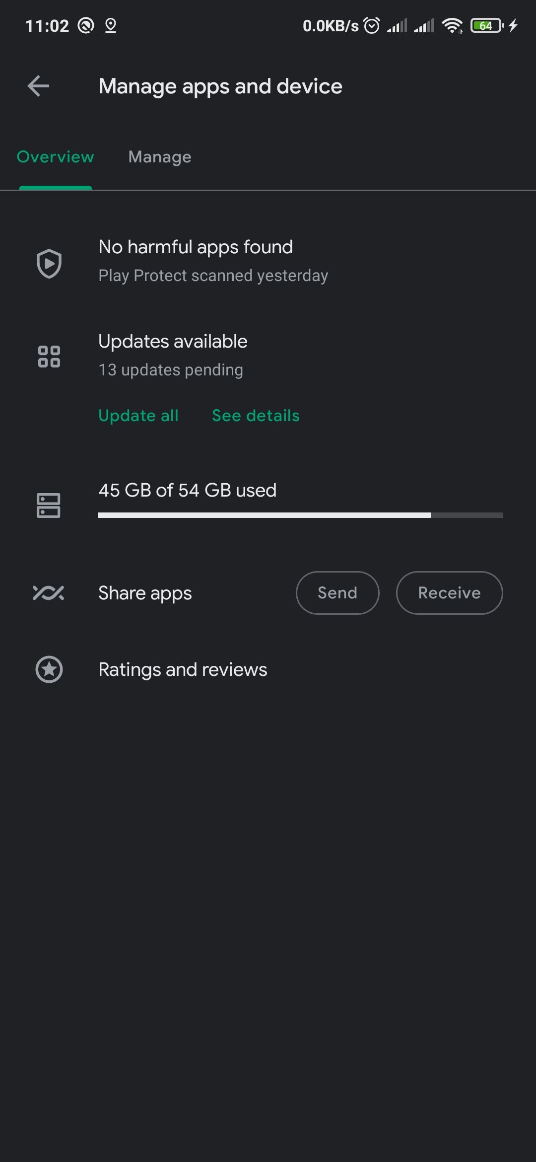 Разделы управления приложениями и устройством в Google Play