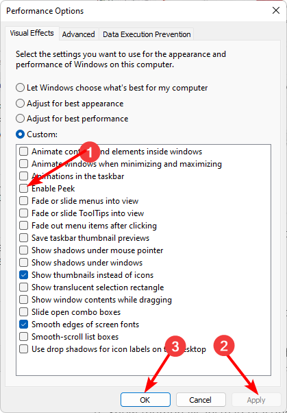 Вкладка Визуальные эффекты — параметры предпросмотра