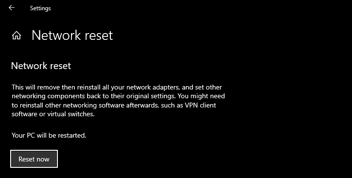 Сброс сетевых настроек Windows 10