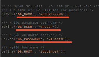 /файл: редактирование wp-config.php для указания данных БД
