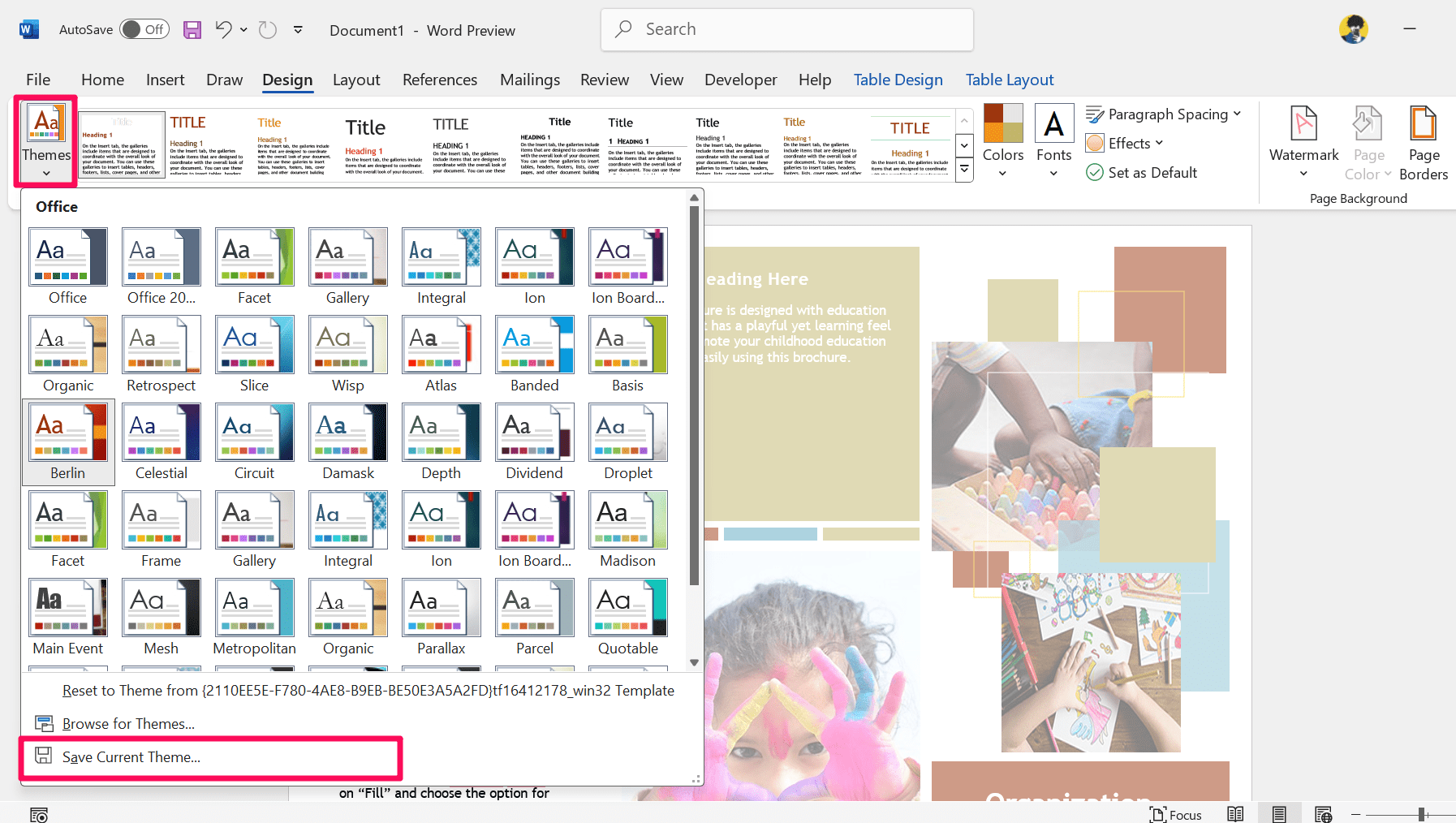 Сохраните текущую тему в файл на диске
