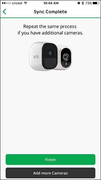 Экран подтверждения успешной синхронизации камеры