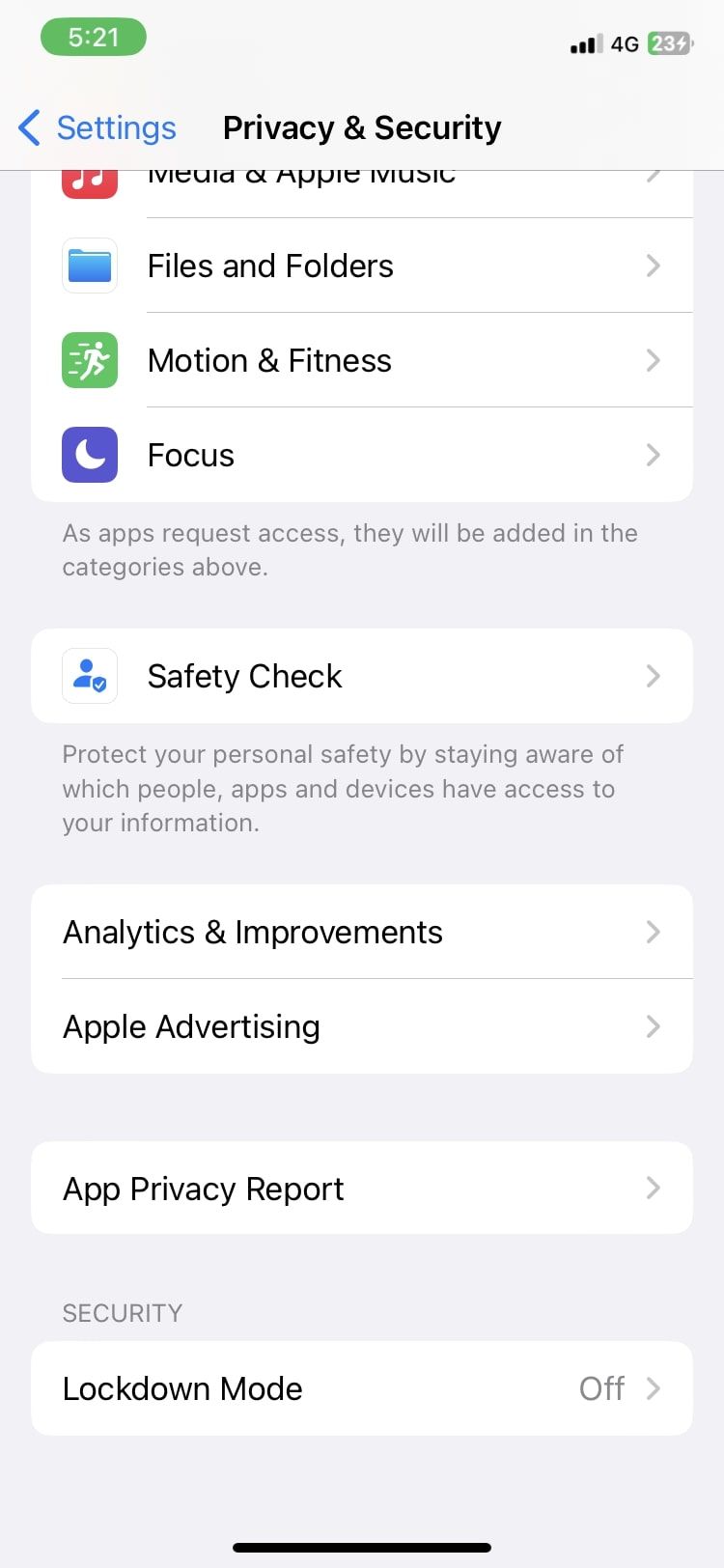 Параметр Аналитика и улучшения в настройках конфиденциальности
