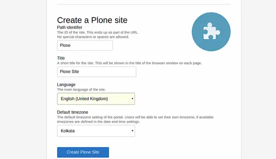 Панель управления Plone после создания сайта