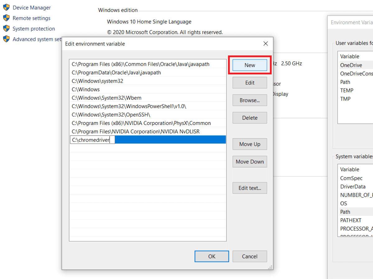 Вставка пути драйвера в переменную PATH в Windows