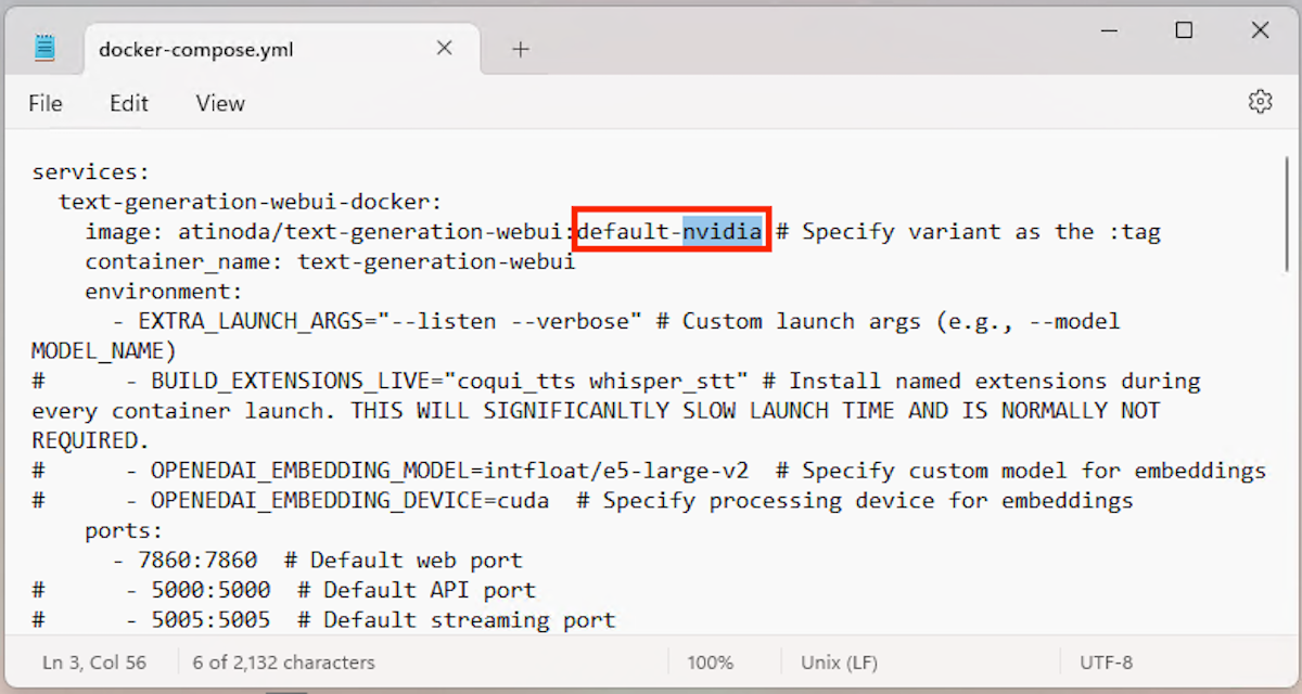 Настройка варианта docker image в docker‑compose.yml