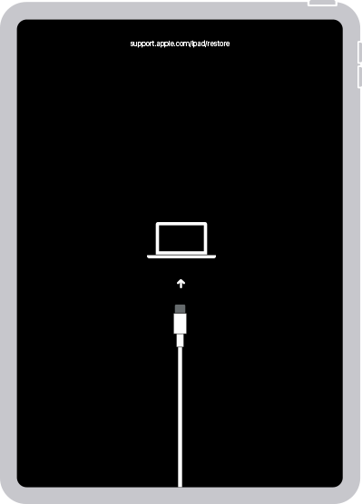 Экран Recovery Mode на iPad с изображением кабеля.