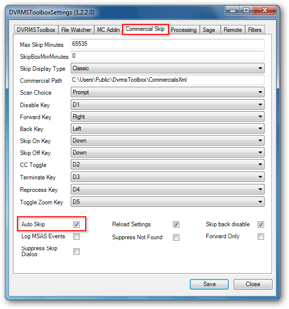 Включение Auto Skip в DVRMSToolBox