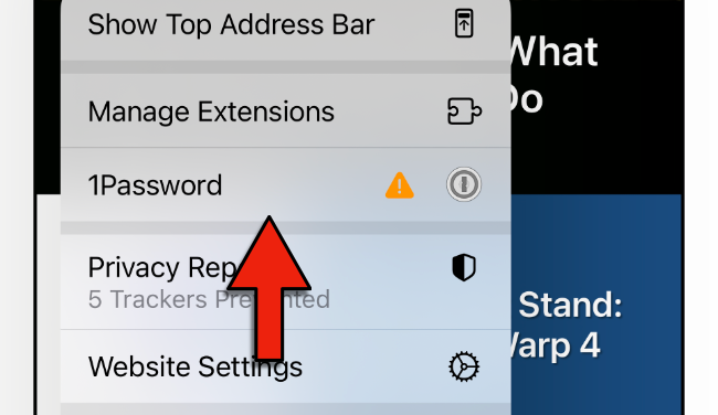 Интерфейс расширения 1Password в Safari на iOS 15