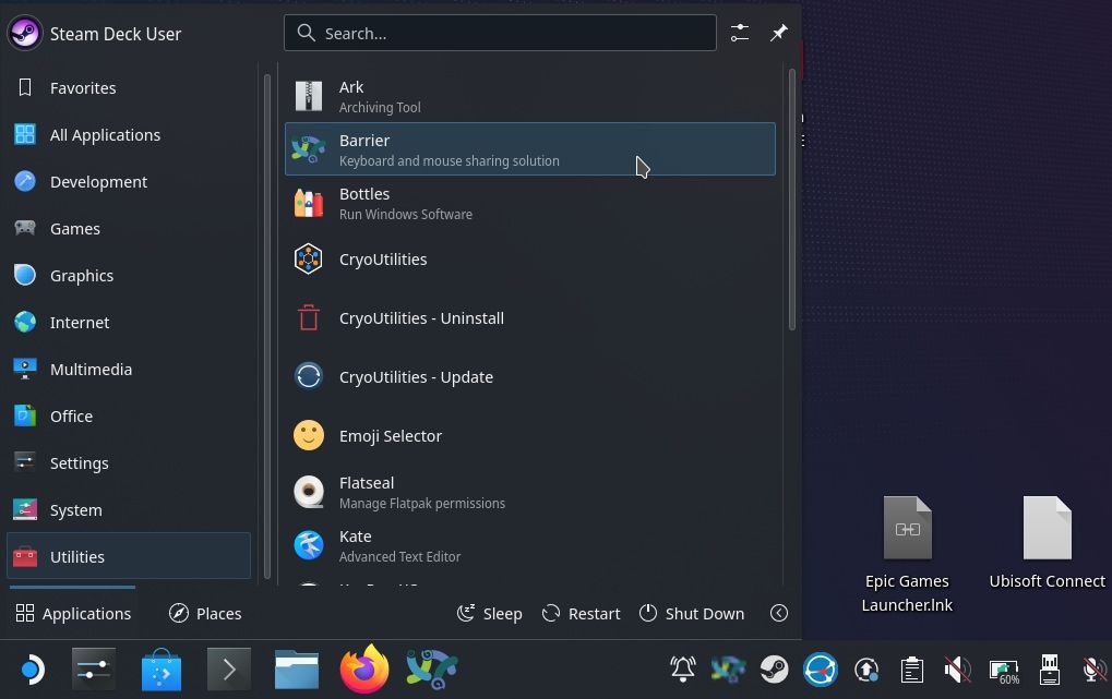 Запуск Barrier на Steam Deck из меню приложений