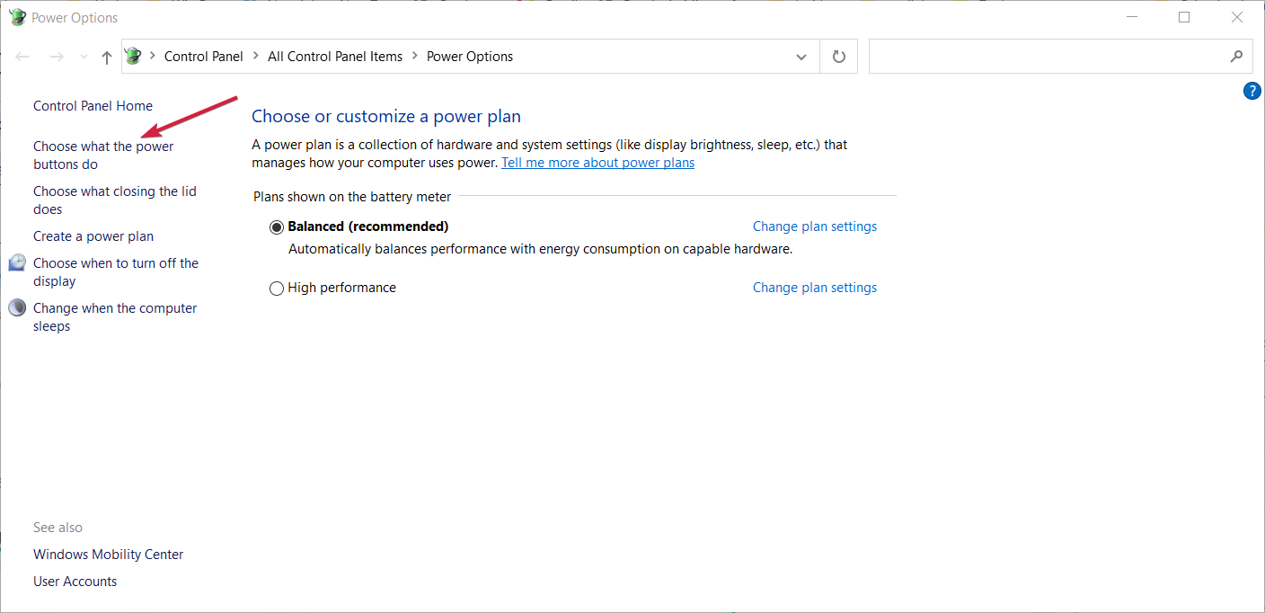 Опции действий кнопок питания