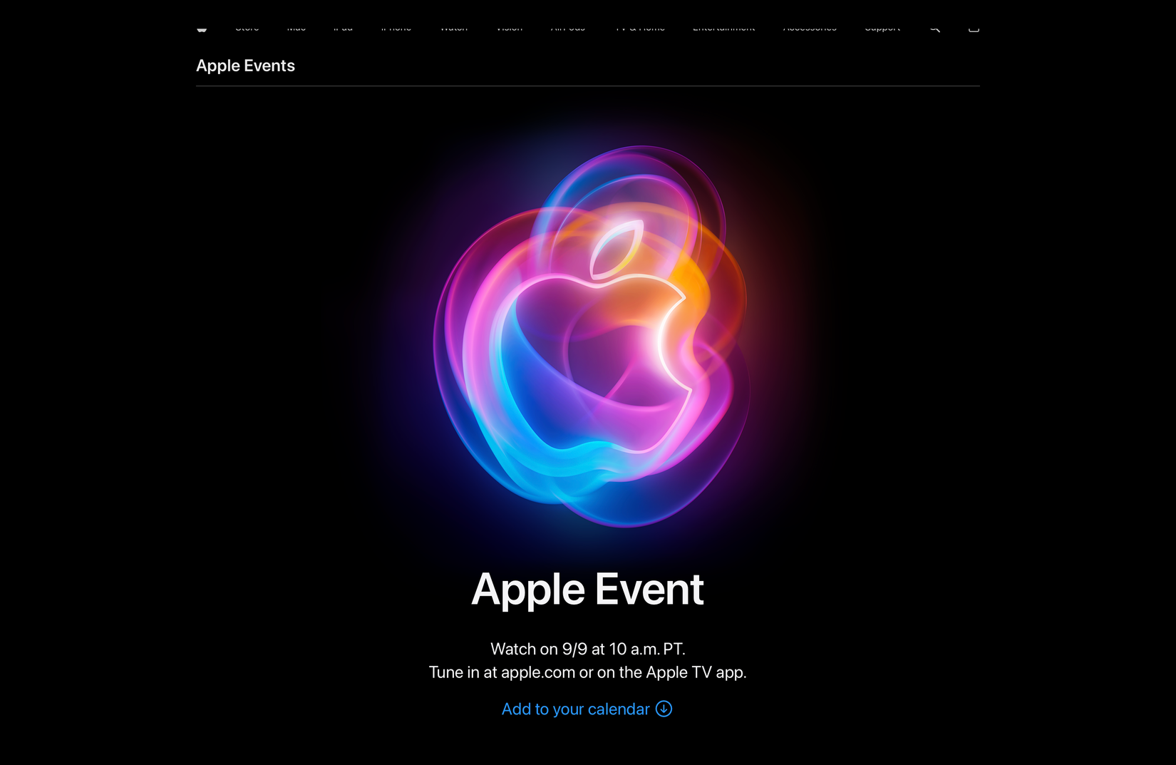 Страница трансляции мероприятия на сайте Apple