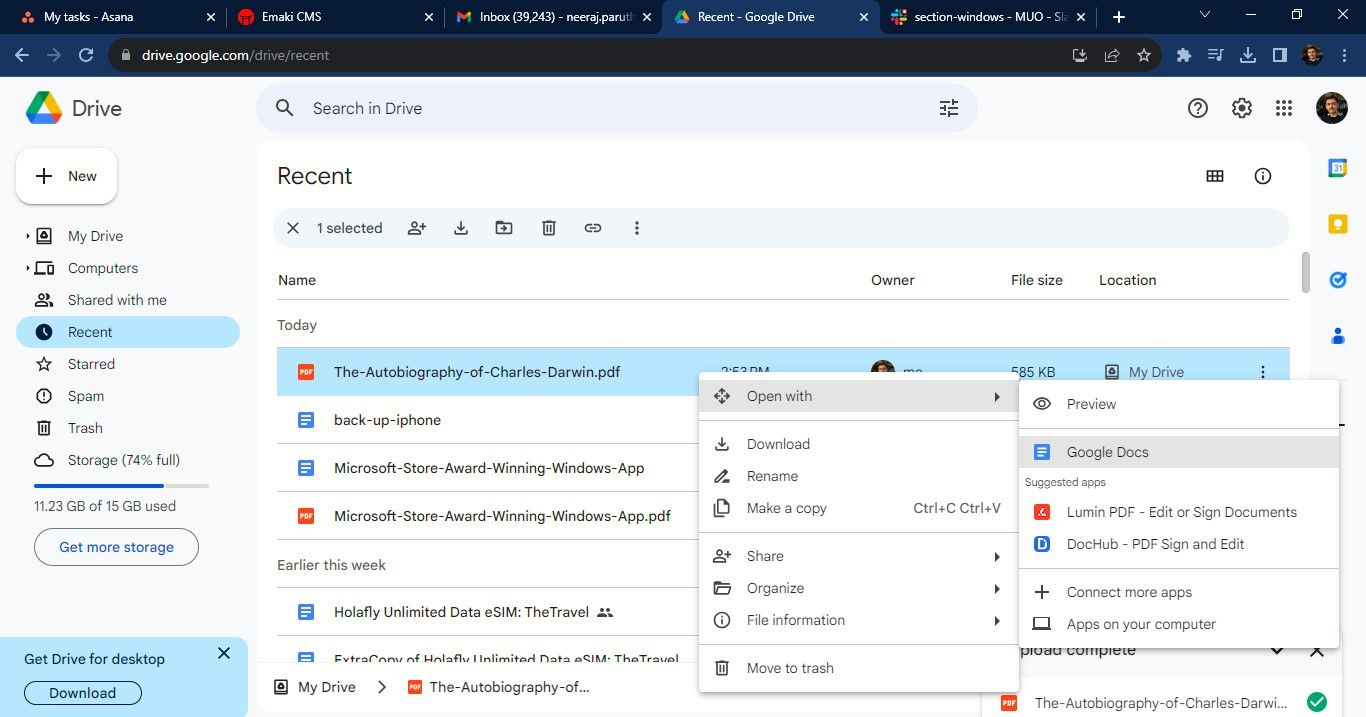 Открытие файла через Google Docs в Google Drive