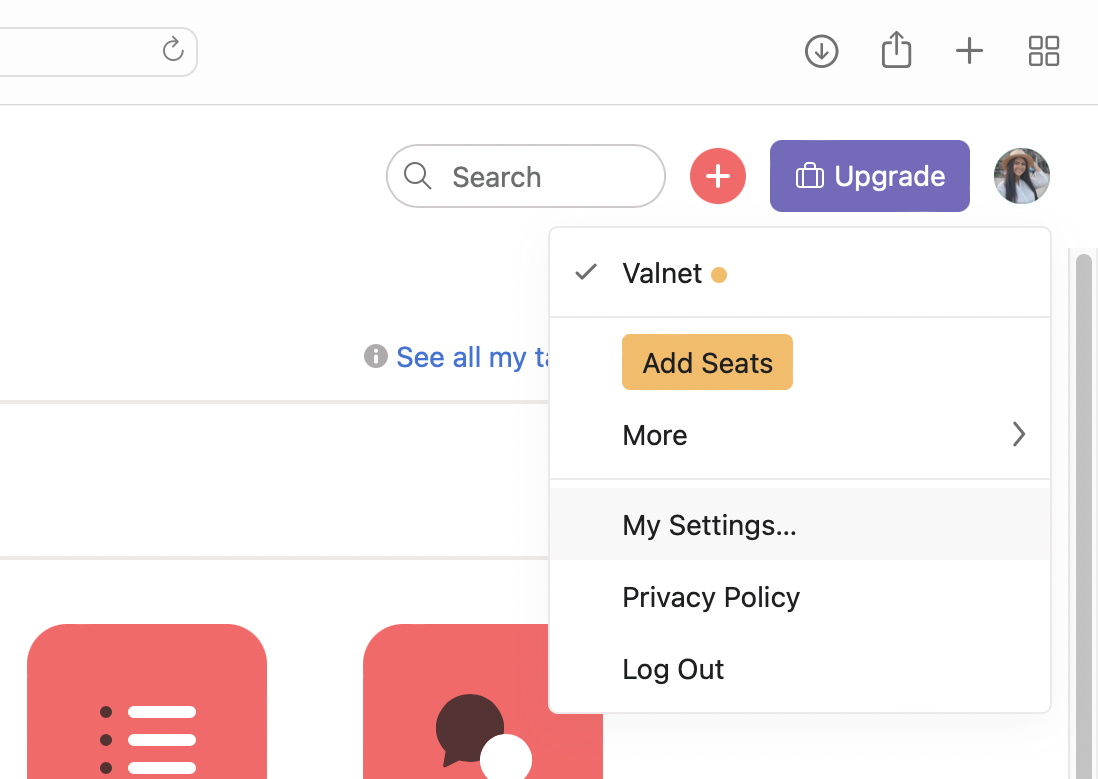 Страница «Мои настройки» в Asana с выделенным профилем
