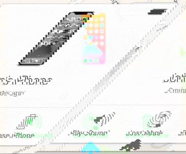 Интерфейс Режима пропажи при активации на iCloud