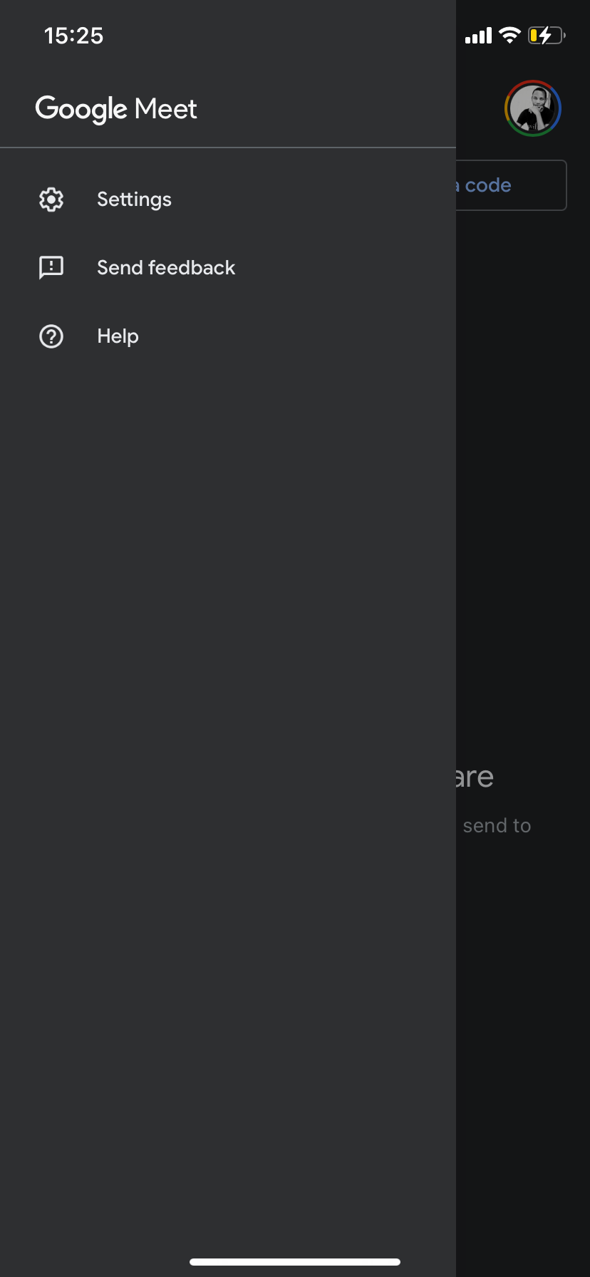 Панель меню Google Meet в iOS