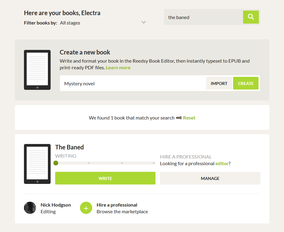 Страница «Мои книги» Reedsy